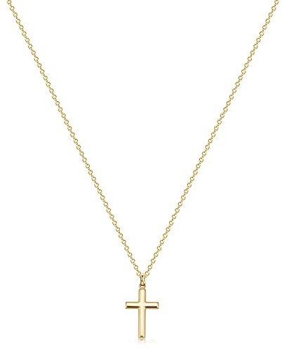 Fettero Cross Necklace Gold Faith Pendant 14K Gold Plated Dainty Chain Minimalist Simple Tiny God Lords Prayer Religious Jewelry