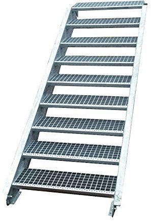 Stahltreppe Industrietreppe Aussentreppe Treppe 9 Stufen-Stufenbreite 100cm / Geschosshöhe variabel 135-180cm verzinkt Gitterrosttreppenstufen Tiefe 24cm