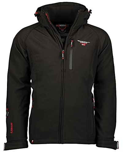 Geographical Norway Taboo Men Softshell Jacke Herren Wasserdicht Jacke mit Kapuze Outdoor Windjacke Taktische Jacke Winter ideal für Aktivitäten im Freien (Schwarz L)