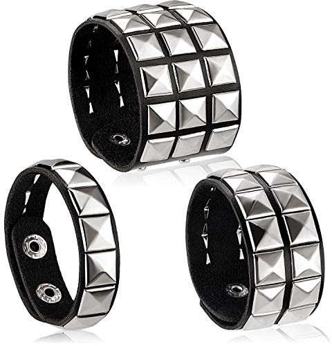 HICARER 3 Stück Leder Punk Armband für Männer Frauen 80er Jahre Armband Gotisch Punk Rock Armband Manschetten Armreif Unisex für Halloween Partygeschenke Zubehör