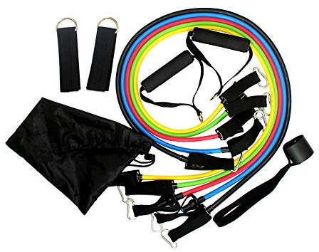Resistance Bands Wiederstands Bänder Fitnessband Set mit 5 Gummiband Tubes, 2 Griffe, Türanker und 2 Fußschlaufen für Trainings Yoga Sport Pilates，1,11PCS