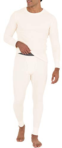 Fruit of The Loom Men's Recycled Waffle Thermal Underwear Set (Top and Bottom), Natural, Small