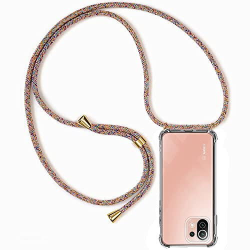 CHIMUCO Handykette Hülle kompatibel mit Xiaomi Mi 11 Lite 4G / 11 Lite 5G, Handyhülle Handy Necklace Hülle mit Band Schutzhülle Kordel zum Umhängen Transparent Weich TPU Silikon Tasche, Rainbow
