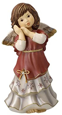 Goebel X-Mas Engels-Figur Friedliche Weihnachtszeit aus Porzellan mit Swarovski-Stein Mehrfarbig, Maße: 8cm x 8cm x 16cm, 41-624-02-1