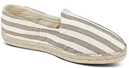 weltenmann Corralejo – Espadrillas Slip-on a Colore a Strisce Larghe in Cotone con Borsa di Stoffa, Biscotti, 44, Handmade in Spain