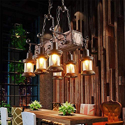 Vintage Pendelleuchte Industrie Retro Esstisch Hängelampe Esszimmer Antikes Bootsholz Kronleuchter Höhenverstellbar Pendellampe Restaurant Hängeleuchte Keller Untergeschoss Bar Leuchte,A 6 heads