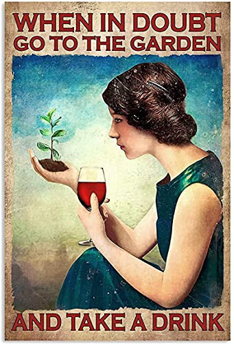 Aperiy Cartel de jardín para niña, cartel de jardín, póster de vino, cartel de metal para decoración del hogar, cartel de metal de 20,3 x 30,5 cm