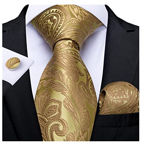 Män Slips Guld Blå Svart Striped Bröllop Tie for Män Hanky Mufflinks Present Tie Set (Color : Off-white)