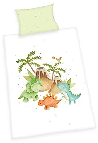 Dinos Bettwäsche Made in Green, Kopfkissenbezug ca. 40x60 cm mit Hoteleinschlag, Bettbezug ca. 100x135 cm mit leichtläufigem Markenreißverschluss, 100% Baumwolle, Renforcé