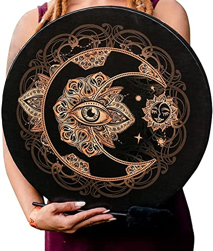 FIRLAR Shaman-Trommel, 25.4 cm Baum des Lebens Dekoration Design Handtrommel mit Trommelstab, Schaman-Trommel für spirituelle Musik, Reflexion und Meditation
