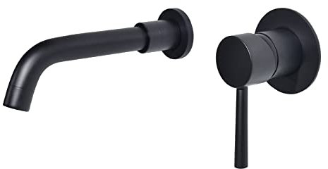 PHASAT Robinet mitigeur mural en laiton noir, avec bec rotatif à 360 degrés, Mitigeur Lavabo Encastré PTBB06E