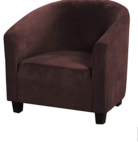 YOPOIY Club Chair Schonbezug Stretch weicher Rutschfester Samt Sesselhusse Sesselüberwurf Sesselbezug abnehmbar waschbar mit elastischem Boden -braun-