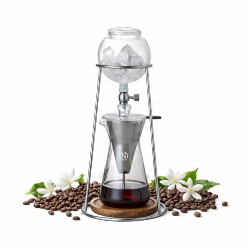 Nispira Iced Coffee Cold Brew Drip Coffee Maker Stainless Steal, 400mL, Borosilicate Glass