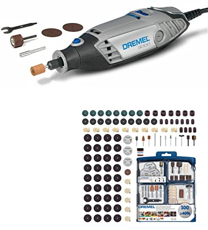 Dremel 3000 Multifunktionswerkzeug 130W, Variable Drehzal 10.000-33.000 U/min zum Schneiden, Schleifen, Gravieren, Schärfen, Reinigen + Dremel 723 EZ SpeedClic 100-teiliges Mehrzweck Zubehörse