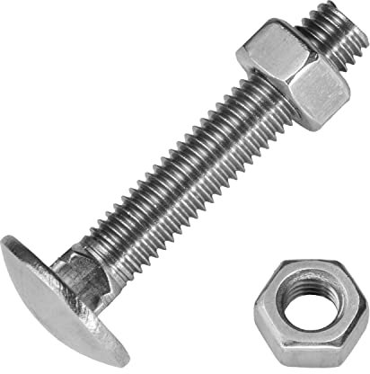 Techtanium® Schlossschrauben M10 x 55/55 mm mit Sechskantmuttern M10 aus Edelstahl A2 (50 Stück) | Flachrundkopfschrauben | Edelstahlmuttern | DIN 603 & DIN 934