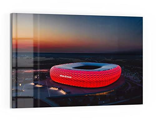 DEQORI Glas-Magnettafel | 60x40 cm groß | Motiv Allianz Arena, München | Memo-Board aus Glas | Magnetboard inkl. Magnete, Stift & Tuch für Küche & Büro | Tafel magnetisch & beschreibbar