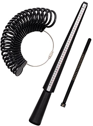 Meowoo Anello Mandrino Sizer Finger Mandrino Misuratore Anelli Dimensionamento Metro Dita Gauge Set Gioielli Strumenti Taglie Standard per Regno Unito, UE, USA e Svizzera (Nero-3Pcs)