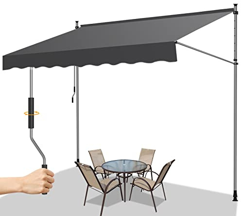 Gimisgu Klemmmarkise Balkon, 200x120cm Markise Einziehbar Manuell, Höhenverstellbar Markise mit Handkurbel, UV-beständig, Sonnenschutz Wasserdicht, Einfache Montage ohne Bohren, Grau