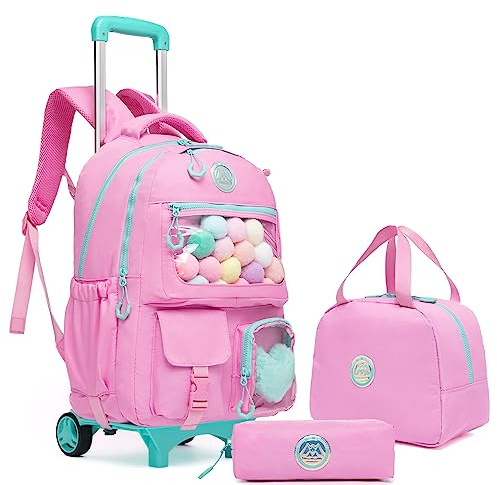 HTgroce Rosa Süßer Kinder Trolley Rucksack Schultasche Schulranzen Mädchen schultrolleys Schulrucksack Kinderkoffer Rolling Reisegepäck