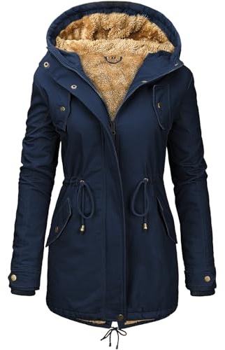 Vancavoo Cappotto Giubbotto Donna Parka Invernale Giacca Cappotti Imbottita Caldo Felpa con Cappuccio Media Lugghezza Giaccone Outdoor,Blu navy,M