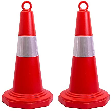 FLEAGE 2 X 680Mm Traffic Cones in Red Road Traffic Cones Traffic Safety Street Cmulti Purpose Reflective Safety Csuitable for Highways Portable Wind Resistant Parking Cone