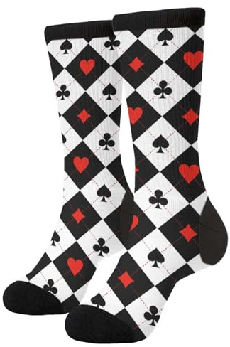 Aoojanu Card Suit Black And White Chess Board Women'S Novelty Crew Socks Casual Funny Crazy Dress Socks