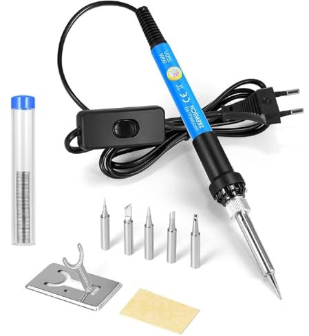 Saldatore Elettrico, Saldatore a Stagno, Portatile Saldatore, 9 in 1 60W Saldatore Kit Mini Saldatore Stagno per Vari usi e Riparazioni Kit Saldatrici Fai da Te Bigiotteria Argento