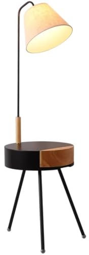 Retro Luz de Pie Lámpara De Pie Europea, Mesa De Centro De Metal, Lámpara De Poste Alto, Diseño De Trípode Estable, Lámpara De Pie con Cajón De Madera Lámpara de Piso para Salón (Color : Black)