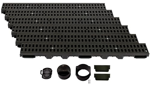 ScarMaxx - A15 Entwässerungsrinne Set - 13 x 600 x 6 cm Bodenrinne - Regenwasser Ablauf - Abfluss mit Gitter - Drainagekanal Flach Kunststoffmit Stegrost Classic Schwarz