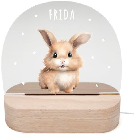 DEL MÀ Unique & Personal Personalisiertes Hase Nachtlicht Kinder & Babys Babyzimmer Deko Kinderzimmer Nachtlampe Mädchen Jungen Kinderlampe Inkl. Holzfuß