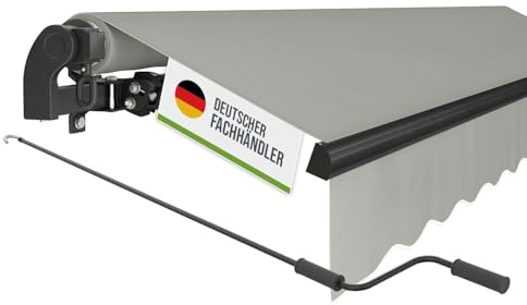 empasa manuelle Gelenkarmmarkise Markise Start | Sonnenmarkise Sonnenschutz Alu / Polyester komplett vormontiert, Farbe:hellgrau, Größe:300 x 250 cm