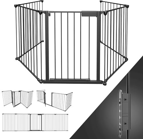 Daromigo Barrière de protection de cheminée, avec porte, 310 cm, en métal, pour la sécurité des enfants, 5 éléments (66 x 75 cm chacun), noire