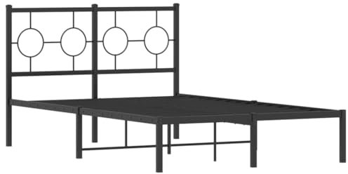 vidaXL Bettgestell, Bett mit Kopfteil, Bettrahmen mit Lattenrost Mittelfüßen, Metallbett Doppelbett für Schlafzimmer, Schwarz 120x190cm Metall