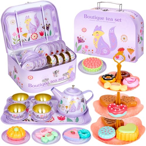 Damcyer Teeservice Kinder, 33 Pcs Tee Service Set Kinder, Teeservice, Teeparty-Set für Jungen und Mädchen, Teeparty Rollenspiel für kleine Mädchen