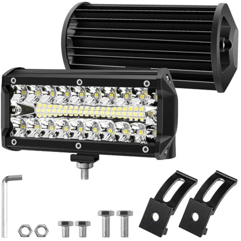 BIHEE - Faro de trabajo (2 unidades, 12 V, 240 W, 24000 lm, LED, lámpara de trabajo, 18 cm, 6000 K, luz blanca, barra LED para coche, camión, tractor, cuatro vehículos y barcos
