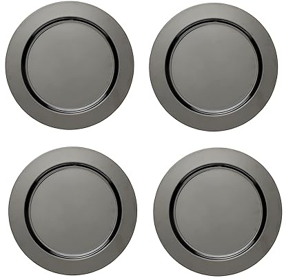 ECHTWERK 4-teiliges Platzteller/Servierteller Set Shiny aus hochwertigem Edelstahl, Black-Edition, Ø 33,2 cm