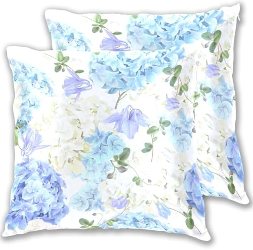 susiyo Decorative Throw Pillow Covers 20x20 Inch Set of 2, Beautiful Hydrangea Couch Pillow Covers for Sofa Living Room, Soft Cotton Velvet Square Pillowcase Cushion Covers for Sofa Bedroom Car