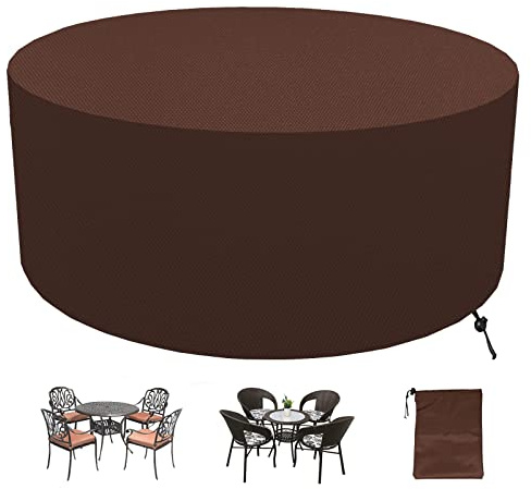 Housse pour Salon de Jardin, Housse de Protection Ronde imperméable pour Salon de Jardin, Bâche Anti-poussière 420D Anti-UV pour Salon de Jardin pour Table et chaises d'extérieur - Beige + M