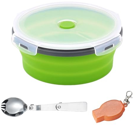 ZBHDEYG Bol Pliant de 1200 Ml avec Cuillère, Fourchette et Boîte de Rangement - en Silicone pour Camping et Couverts
