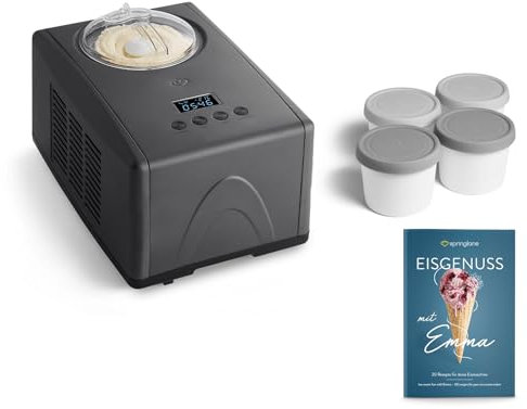 SPRINGLANE Emma Gelatiera 1,5 L con compressore automatico da 150 W, in acciaio inox con contenitore per ghiaccio rimovibile, incluso ricettario (antracite, Emma antracite + 4 contenitori per ghiaccio