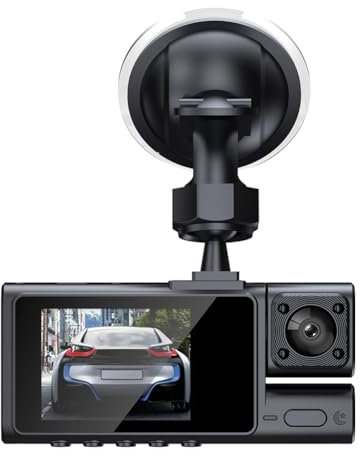 LYEAA Motion Detection Dash Cam 3 Channel 1080P Car Camcorder with Front Rear Inside Cameras