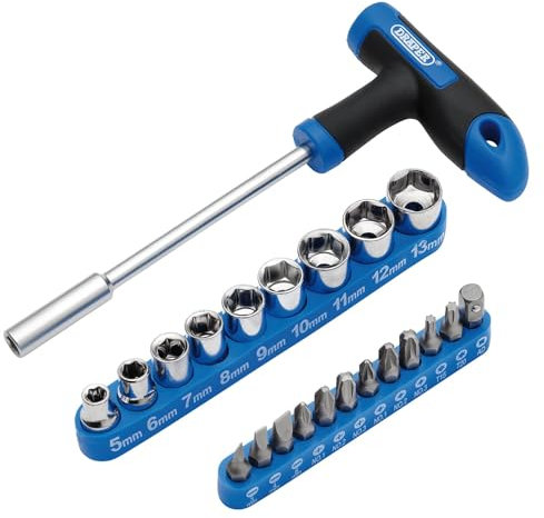 Draper 21011 T-Handle Screwdriver, Socket and Bit Set, 1/4 Sq. Dr. (22 Piece)
