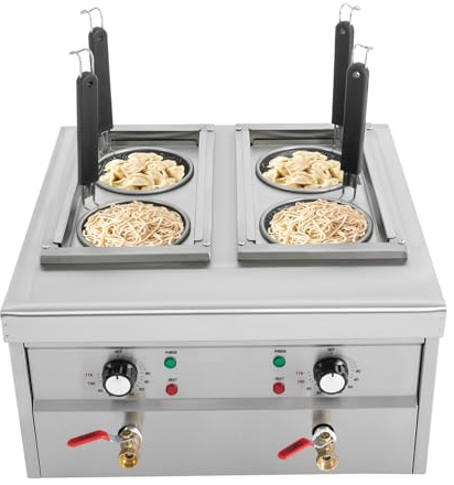 LENDISIY Cuiseur à pâtes électrique en acier inoxydable 2000 W avec 4 paniers, température réglable de 30 à 110 °C, cuiseur à pâtes commercial