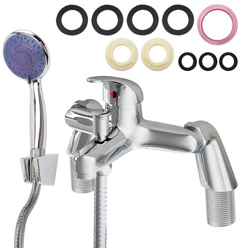 Bath Taps with Handheld Shower Head and 1. 5M Hose Bathtub Faucet Deck Mount Single Handle Tub Filler Bath Mixer Tap Shower Kit Bath Shower Filler Mixer for Bathtub and Shower