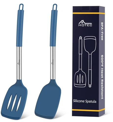 Hotec Hitzebeständiger Silikon-Spatel, Lochspatel-Kochgeschirr-Set Kochutensilien (34,8 cm Klassisches Blau)