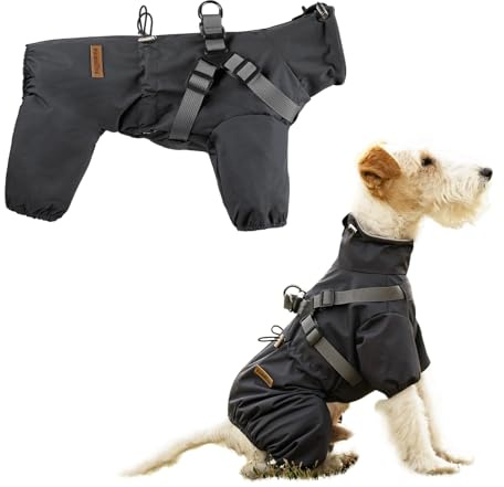 PAWBOSE Hundregnrock med sele för små och medelstora hundar, justerbar vattentät hund regnjacka, reflekterande regntät valp 4 ben regnrock-grå, L