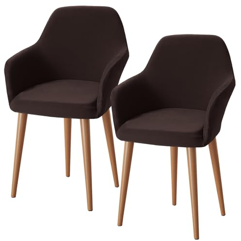 Alishomtll Stretch Stuhlhussen 2er Set Sesselbezug Stuhlbezug mit Armlehnen Abnehmbare Waschbar Schonbezug für Bürostühle Esszimmerstühle Bezug für Küche Bankett Hochzeit Party (Braun, 2 Stück)