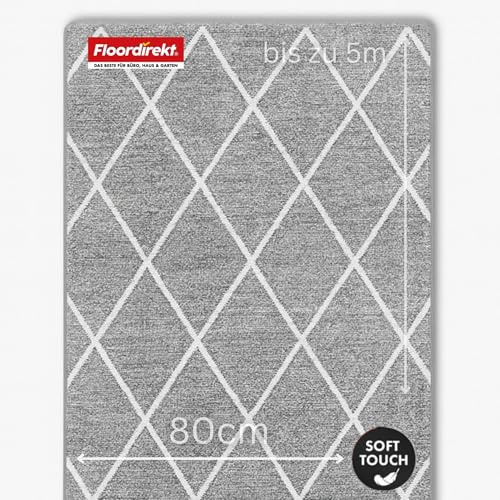 Floordirekt Teppich-Läufer Cosenza | Modernes Rauten-Design | Hochwertige Verarbeitung | Rutschhemmender Gelrücken | Erhältlich in 5 Farben & vielen Größen (80 x 250 cm, Grau)