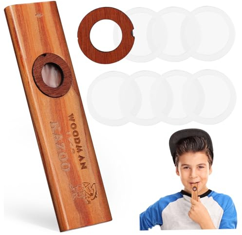 BESPORTBLE Holz Kazoo mit Membranen Tragbares Blasinstrument Kompakt und Leicht für Ukulele Gitarre Violine Inklusive Ersatzmembranen für Musikliebhaber