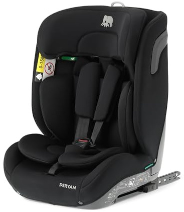 Deryan Carter Siège auto bébé, I-SIZE 75-150 cm, 9 à 36 kg, 1,5 à 12 ans, Groupe 1/2/3, avec Isofix, Têtière ajustable en hauteur 10 niveaux, Protection latérale, FWF, Housse amovible, Noir